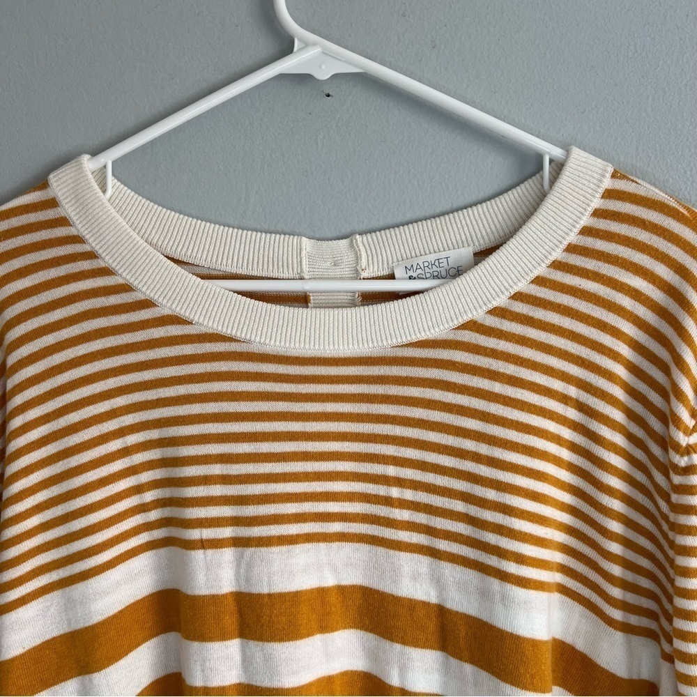 Market & Spruce Yellow White Striped Sweater Plus Sz 3X Lightweight Fall Soft - Picture 8 of 11
